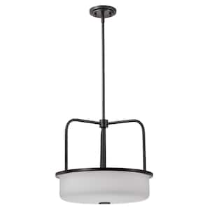 Warren 17 in. 3-Light Gun Metal Transitional Pendant Light with Satin White Glass Shade