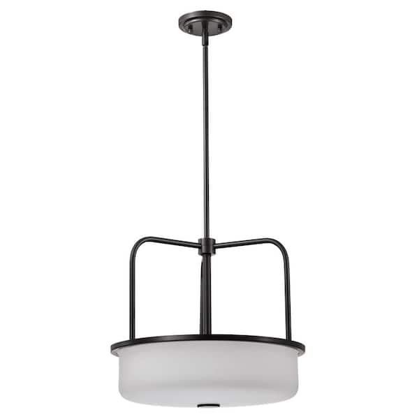 SATCO Warren 17 in. 3-Light Gun Metal Transitional Pendant Light with Satin White Glass Shade