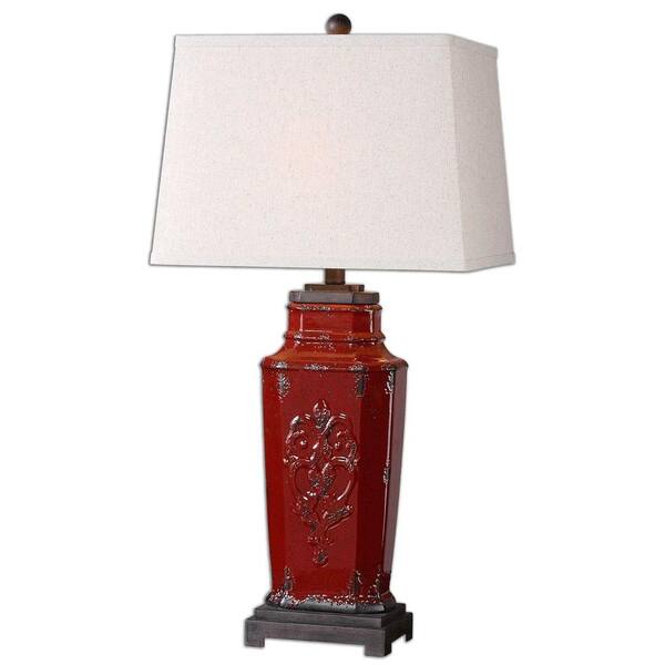 Global Direct 31 in. Multi-Colored Deep Red Table Lamp