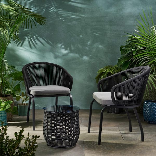 Boynton Black 3-Piece Metal Outdoor Patio Conversation Seating Set with Grey Cushions
