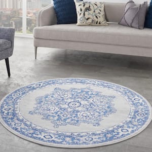 Whimsicle Grey Blue 5 ft. x 5 ft. Center Medallion Traditional Round Area Rug