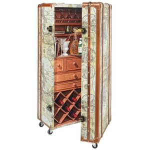 Italian-Style World Map Multi-Colored Cocktail Bar Steamer Trunk