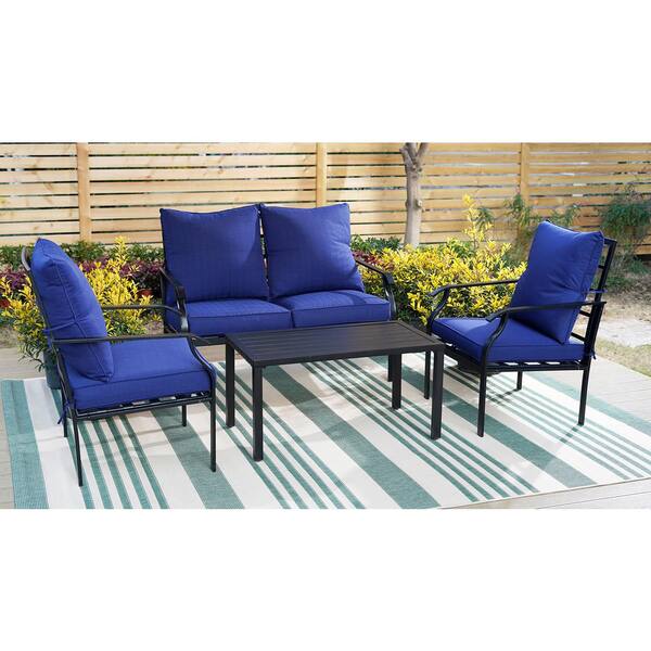 phi villa 4 piece metal patio conversation set with cushion