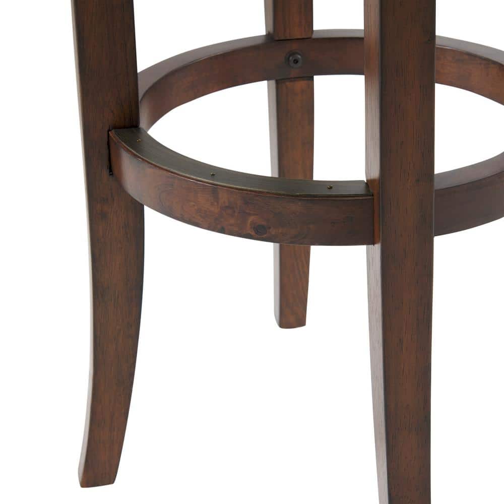 Distressed Walnut Backless Bar Height Stool with Leather Seat, Set of 2