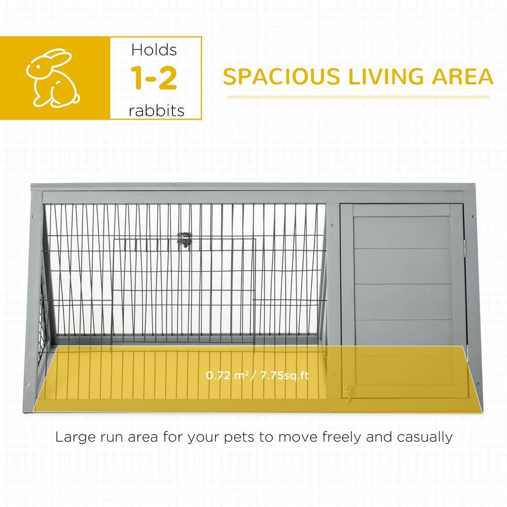 Gray Wooden A-Frame Outdoor Small Animal Hutch with Wire Enclosure