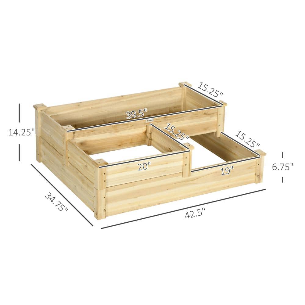 Natural Fir Wood 3-Tier Raised Garden Bed Planter Box