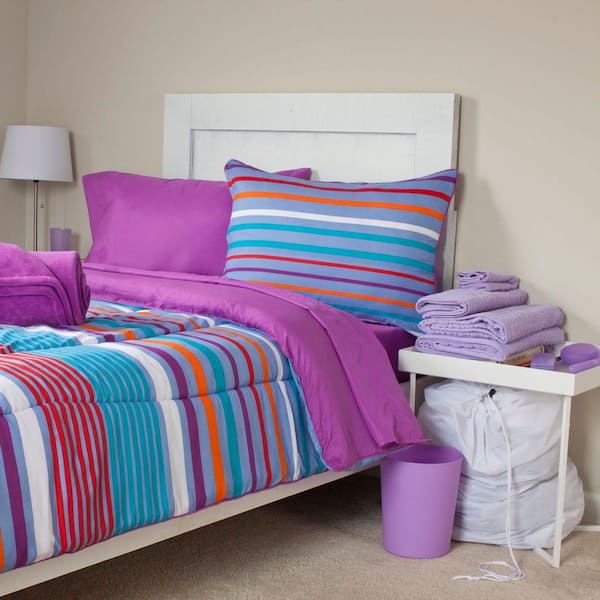 Lavish Home Capri Reversible 22-Piece Twin XL Dorm Linen Set in Purple