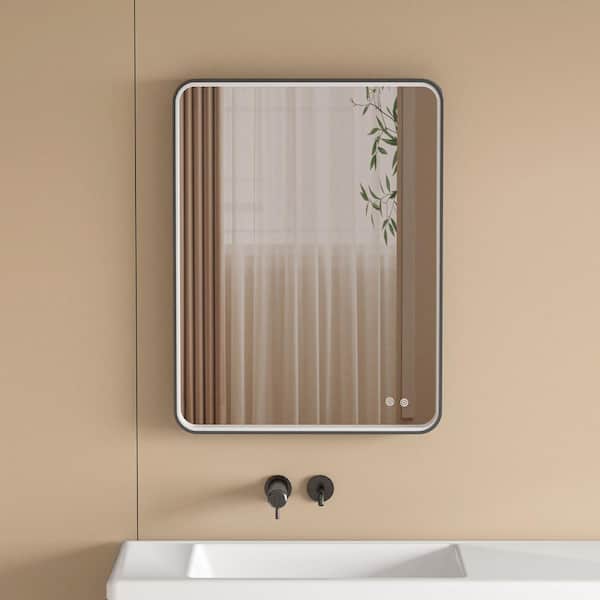 Kuomih 30 in. W x 40 in. H Vanity Mirror Rectangular Aluminum Framed Anti-Fog Wall Bathroom Dimmable Bright LED Mirror in Black