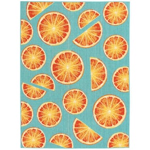 Orange/Blue 8 ft. x 10 ft. Tropical Orange Slices Indoor/Outdoor Area Rug