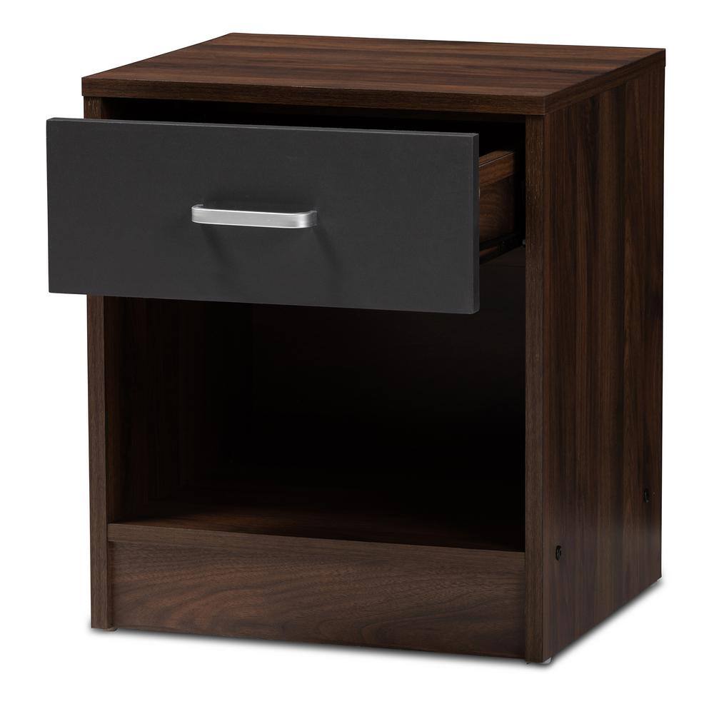 Modern Hansel 1-Drawer Nightstand in Dark Brown and Grey Finish