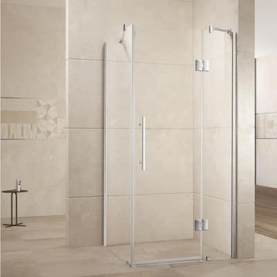 38 in. W x 76 in. H Pivot Frameless Shower Door/Enclosure in Brushed Nickel with Handle