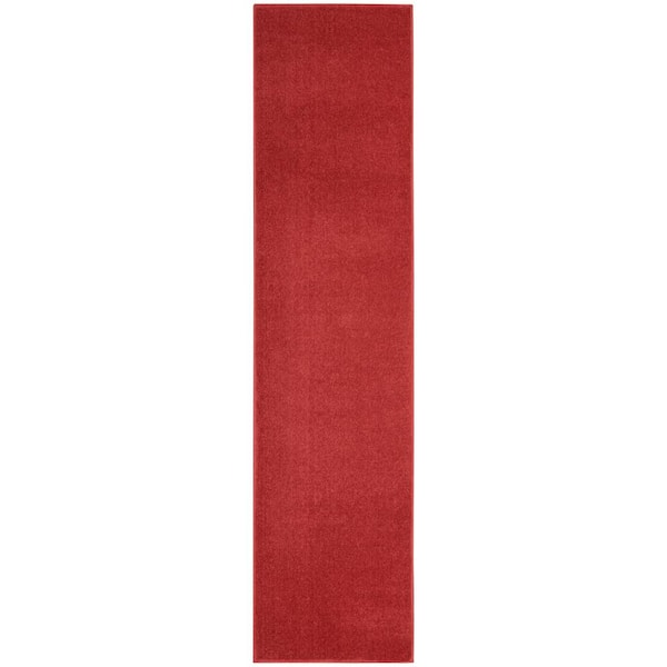 Nourison Essentials 2 ft. x 14 ft. Brick Red Solid Contemporary Kitchen Runner Indoor/Outdoor Area Rug