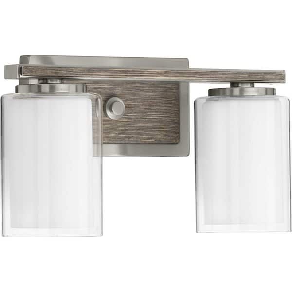 Progress Lighting Mast Collection 2-Light Brushed Nickel Clear Glass Coastal Bath Vanity Light