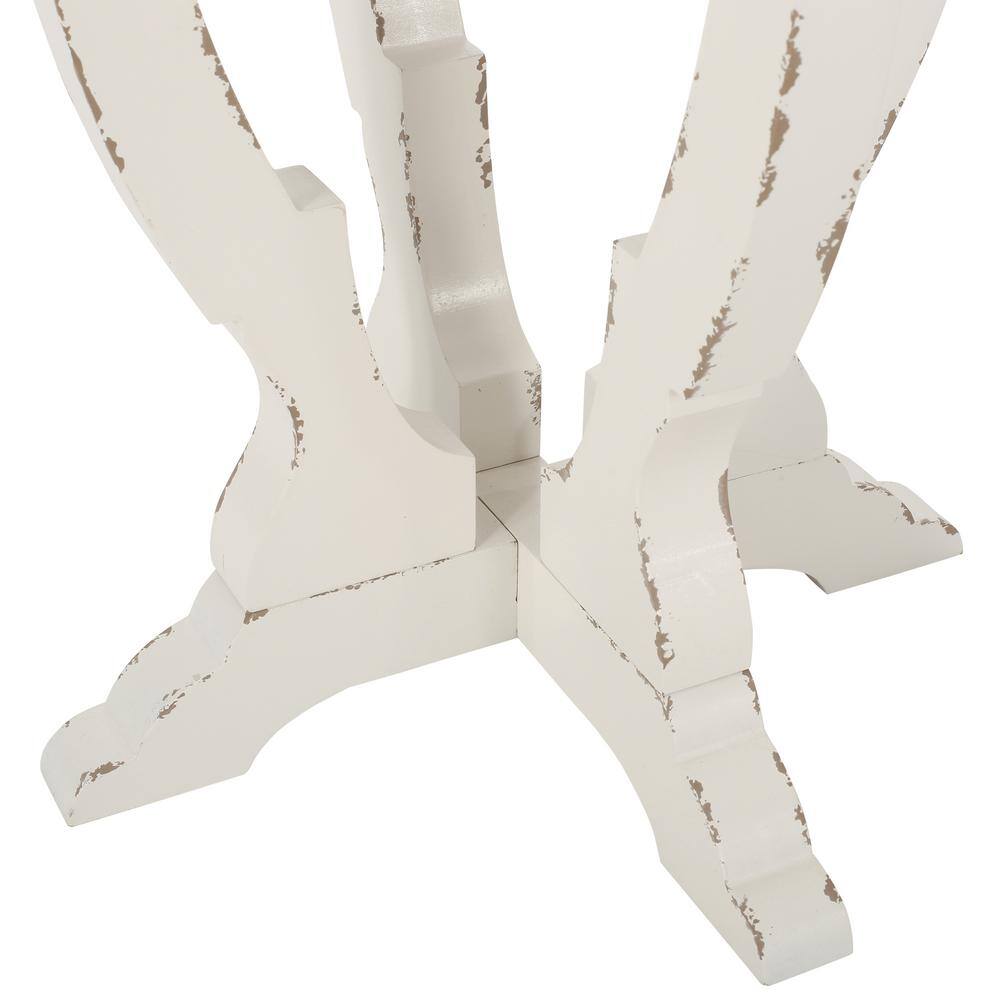 Elegant French Country Round Wood Accent Table in Distressed White