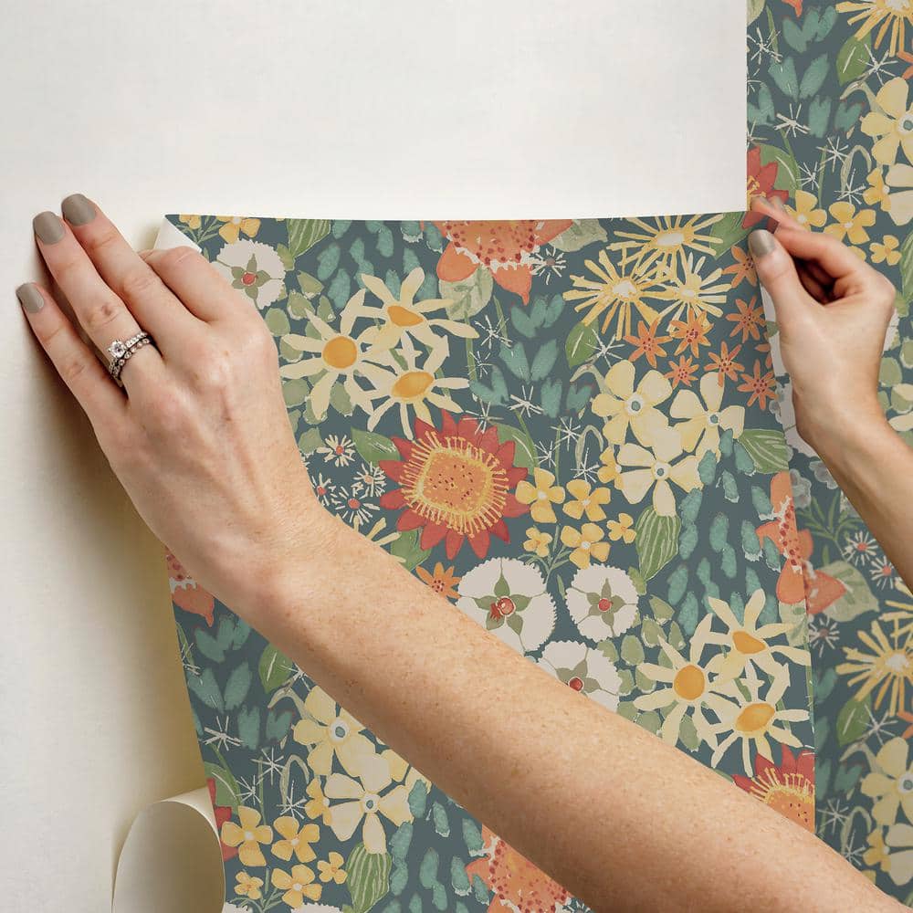 Sadie Teal Floral Peel and Stick Wallpaper Roll