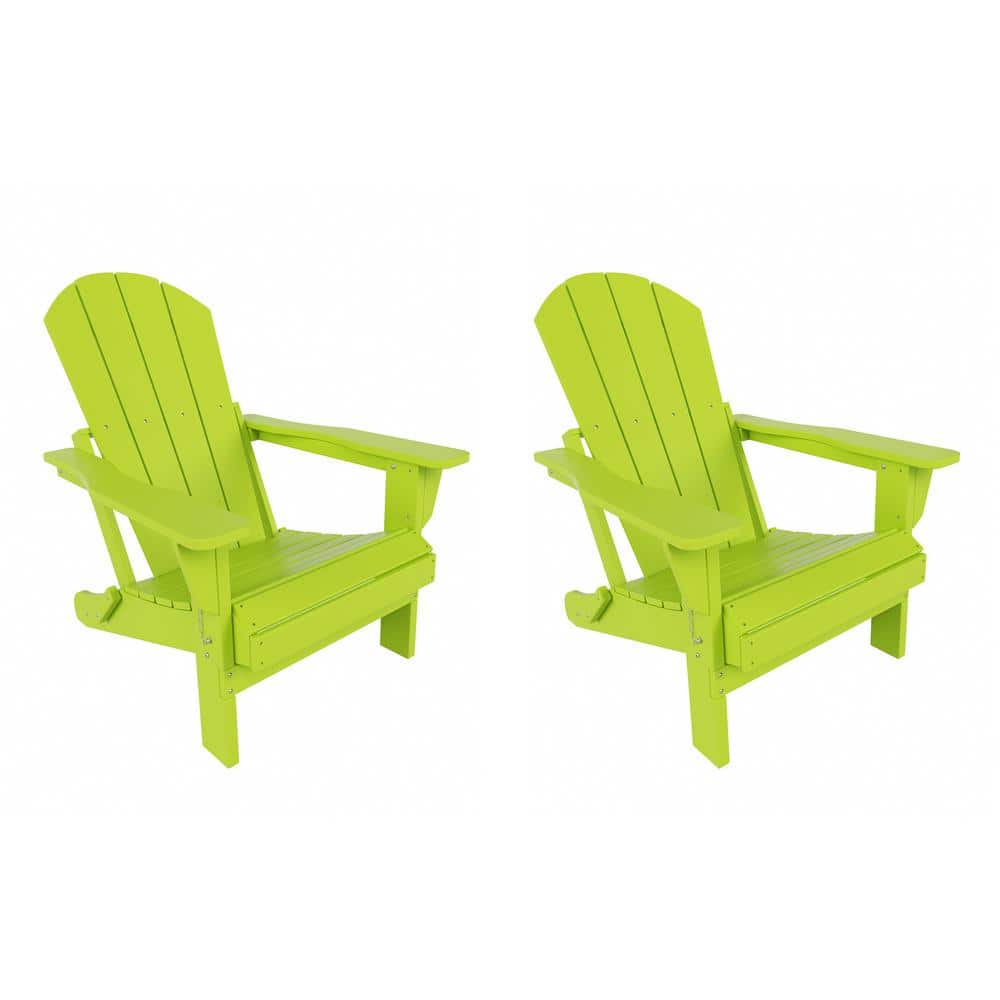 Addison Lime Folding Plastic Outdoor Adirondack Chair (Set of 2) 20011312 The Home Depot