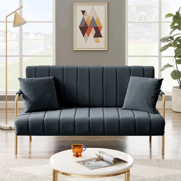 56 Loveseat Sofa, Modern Upholstered Accent Sofa with 2 Pillows and Metal  Legs Comfy 2-Seater Sofa with Seat Cushions & Square Arm Love Seats Couch