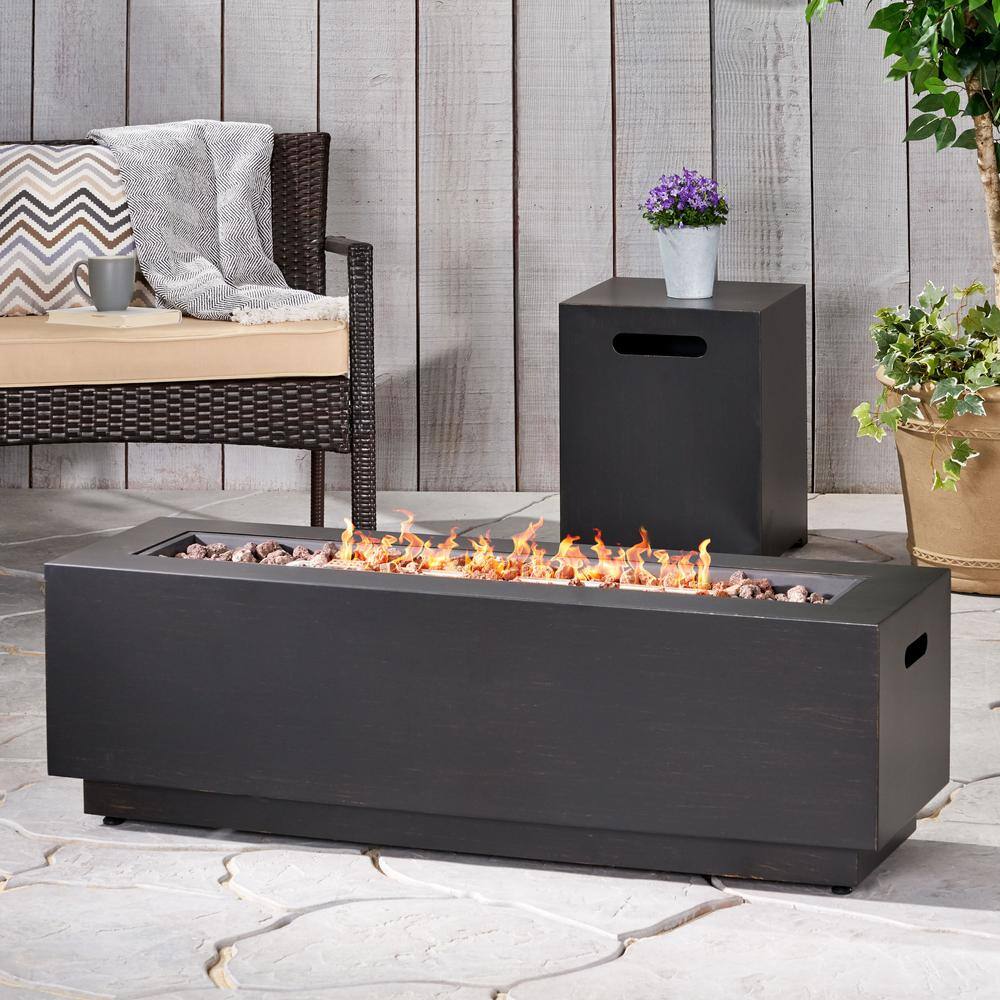 Brushed Brown Rectangular Gas Fire Pit Table with Tank Holder