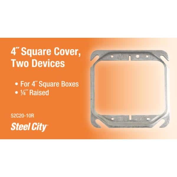 4 in. Metal 2-Gang 2.3 cu. in. Square Pre-Galvanized Mud Ring - 1/4 in. Raised (52C20-10R)