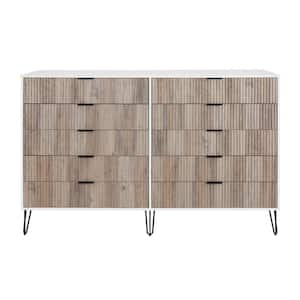 DUMBO White and Grey Modern 10-Drawer 69.68 in. W Double Dresser