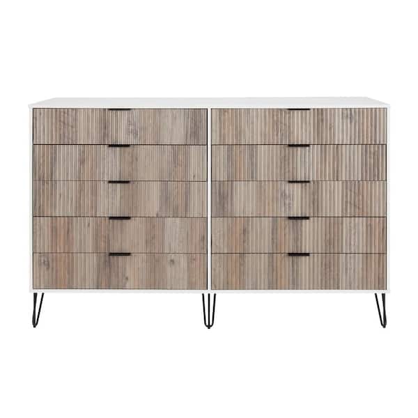 DUMBO White and Grey Modern 10-Drawer 69.68 in. W Double Dresser with SNAP Assembly - Tool-Free, Effortless Setup