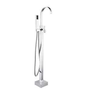 Single-Handle Floor Mount Freestanding Tub Faucet with Hand Shower in Chrome