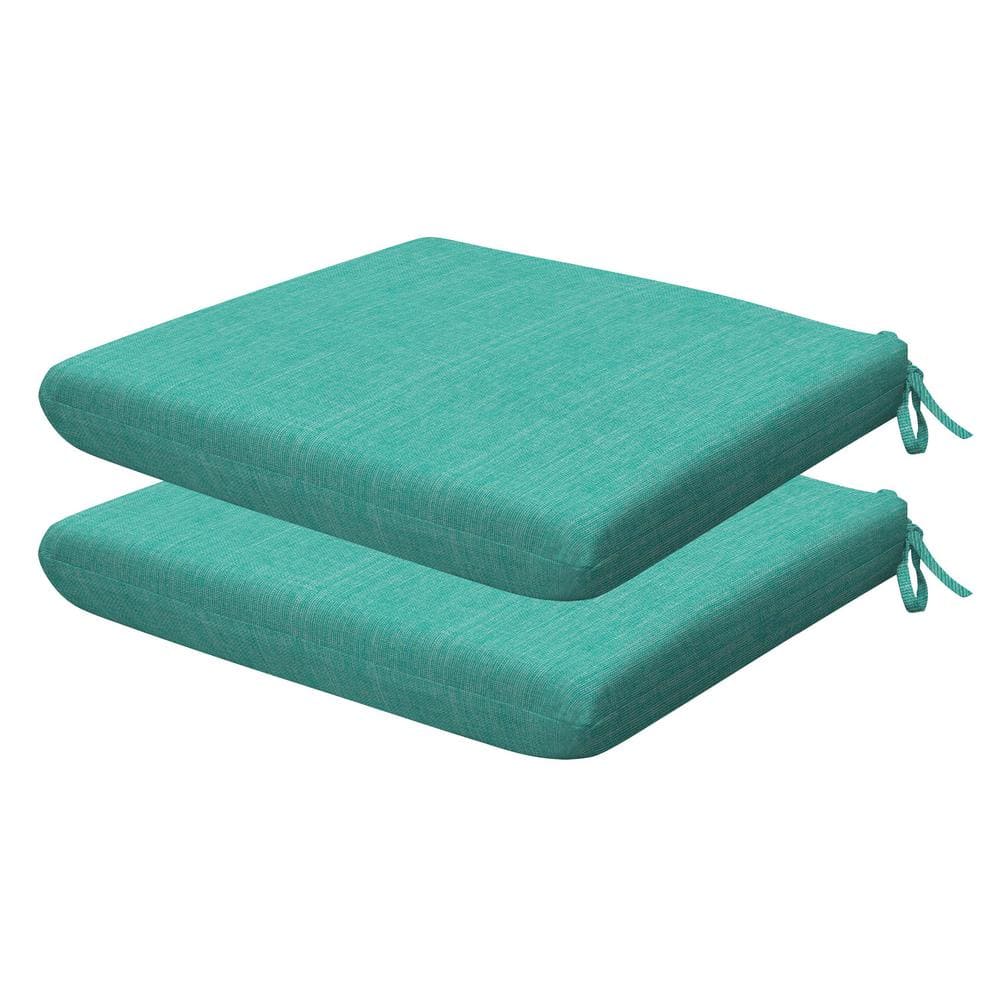 Outdoor Universal Dining Seat Cushion Textured Solid Surf Aqua (Set of 2)
