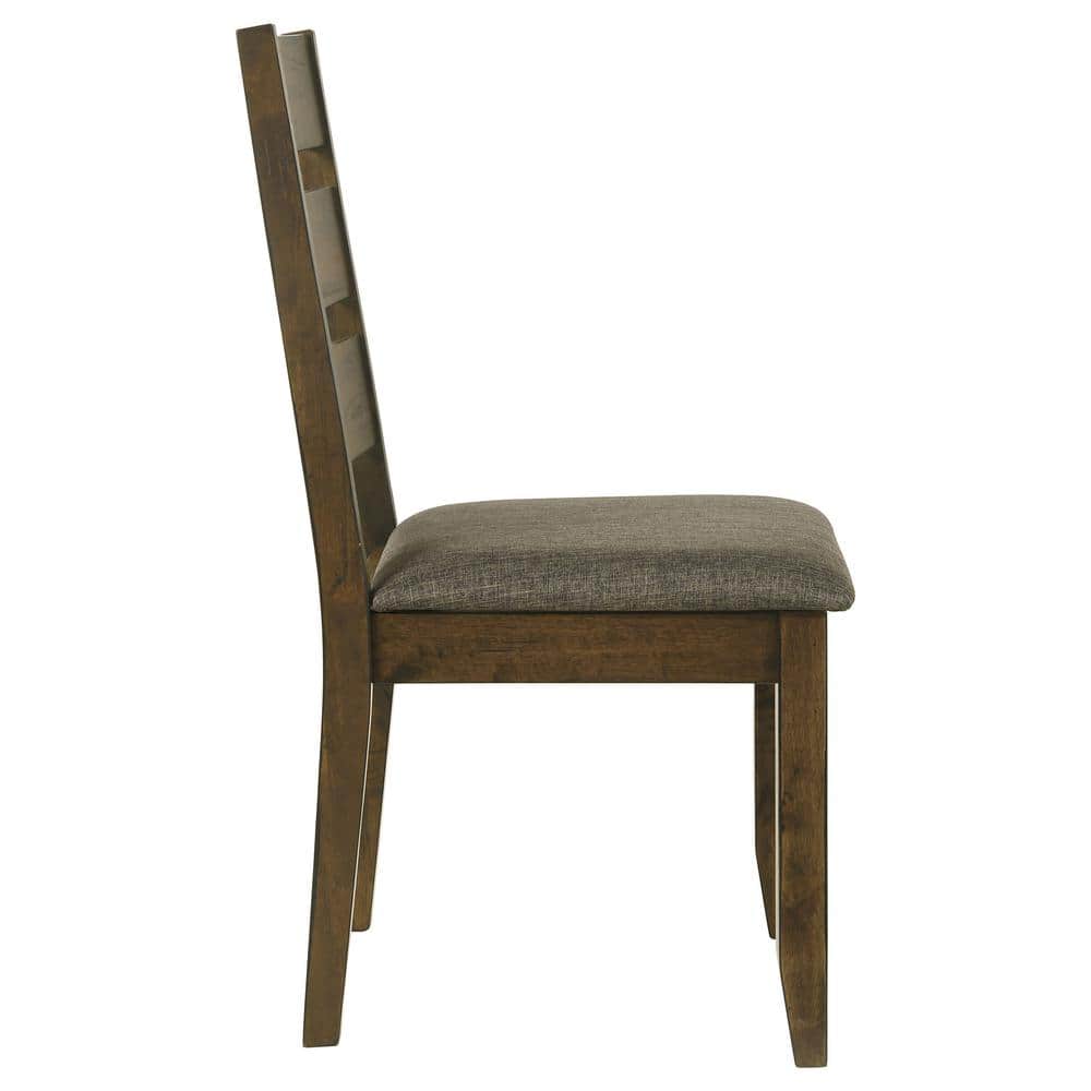 Knotty Nutmeg Wooden Ladderback Side Chair with Grey Upholstery