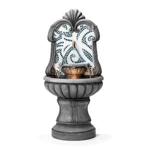 35.25 in. H European Style Faux Mosaic 3-Tier Pedestal Polyresin Outdoor Fountain with Pump and LED Light