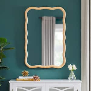 Medium Wavy Natural Wood Framed Mirror (24 in. W x 36 in. H)