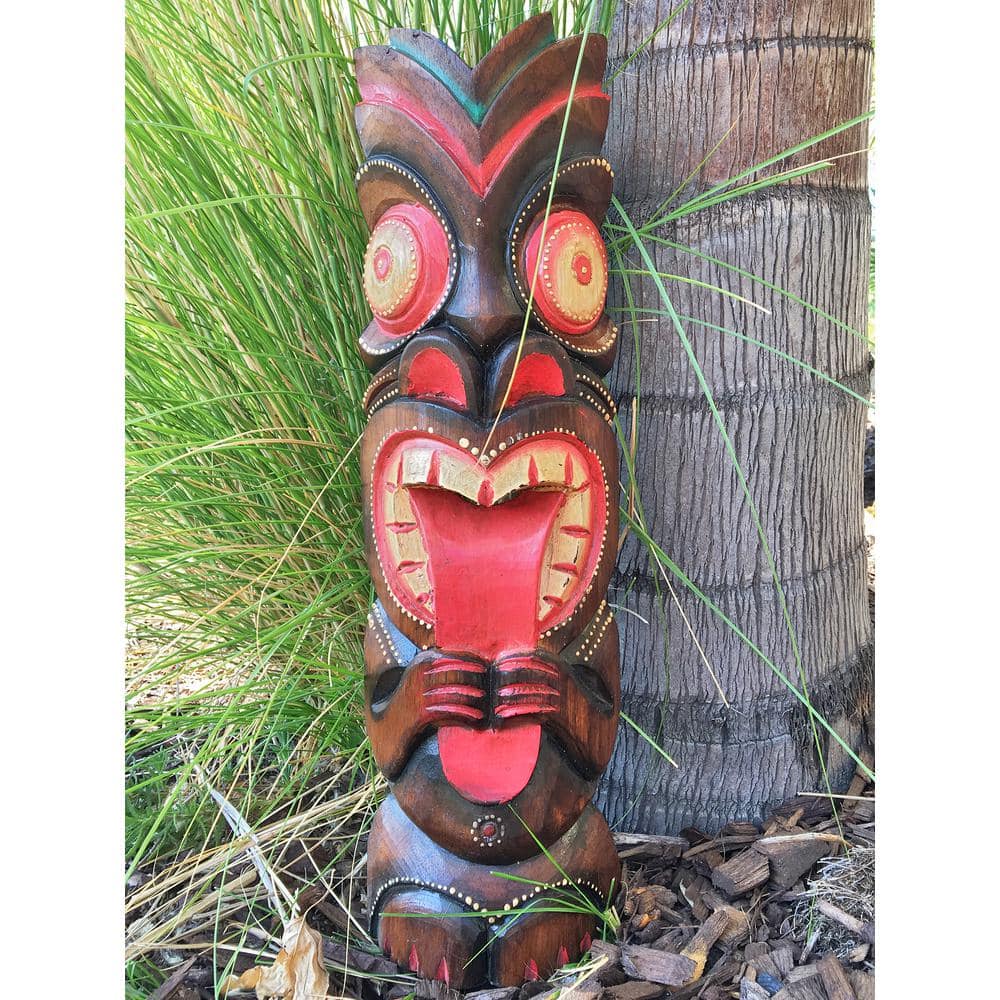 Hand-Carved Albesia Wood 20" Tiki Mask Wall Decor