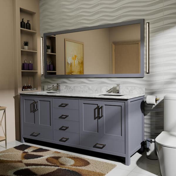 Lexora Jacques 72 in. W x 22 in. D Dark Grey Double Bath Vanity and Carrara Marble Top