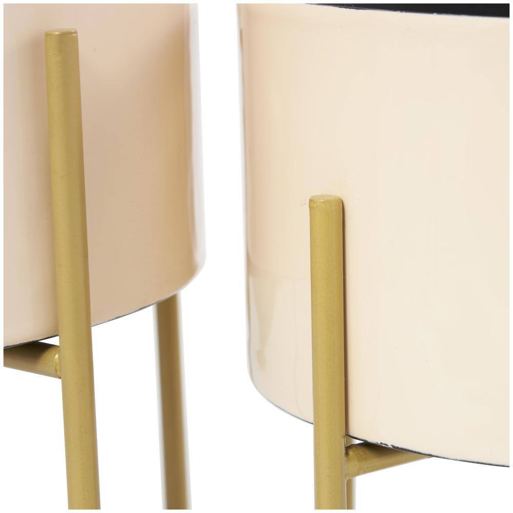 Set of 2 White Metal Contemporary Planters