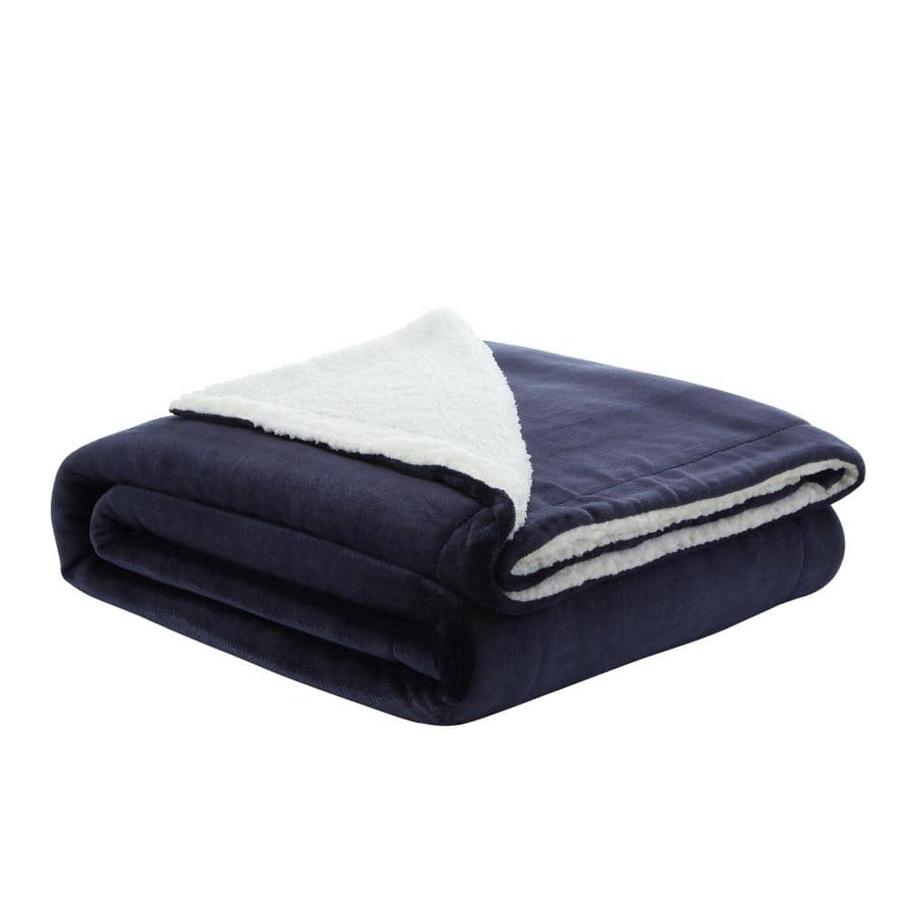 Homeroots Charlie Navy Blue Solid Color Polyester Throw Blanket 