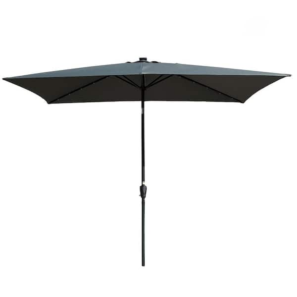 10 ft. x 6.5 ft. Rectangular Patio Solar LED Lights Outdoor Market Umbrella in Anthracite
