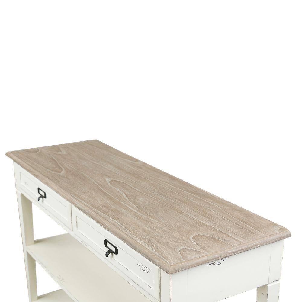 Dauphine Distressed White and Natural Wood Console Table with Storage