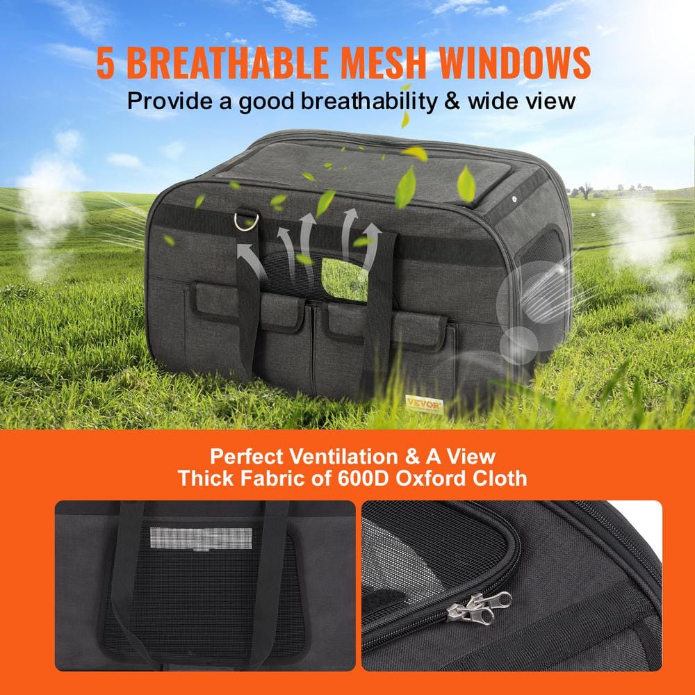 Large Black Soft-Sided Rolling Pet Carrier with Mesh Windows