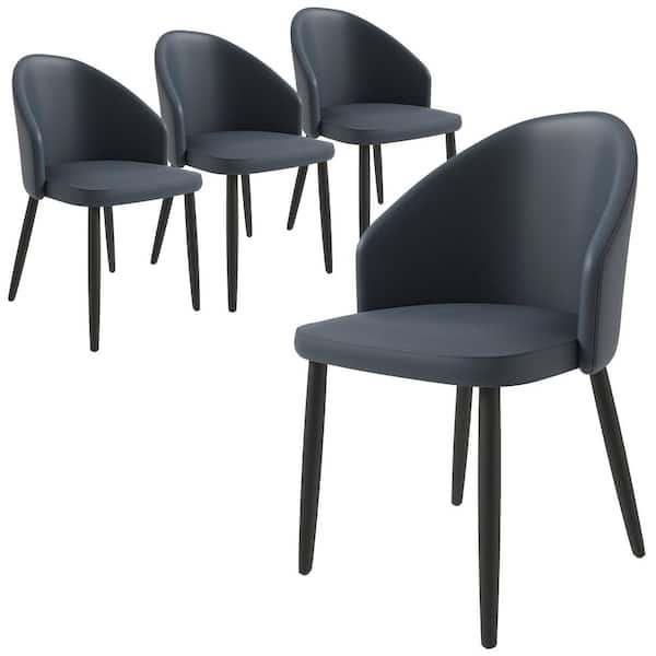 Leisuremod Upholstered Dining Chair in Leather with Wood Legs Set of 4 Paradiso Collection (Black)