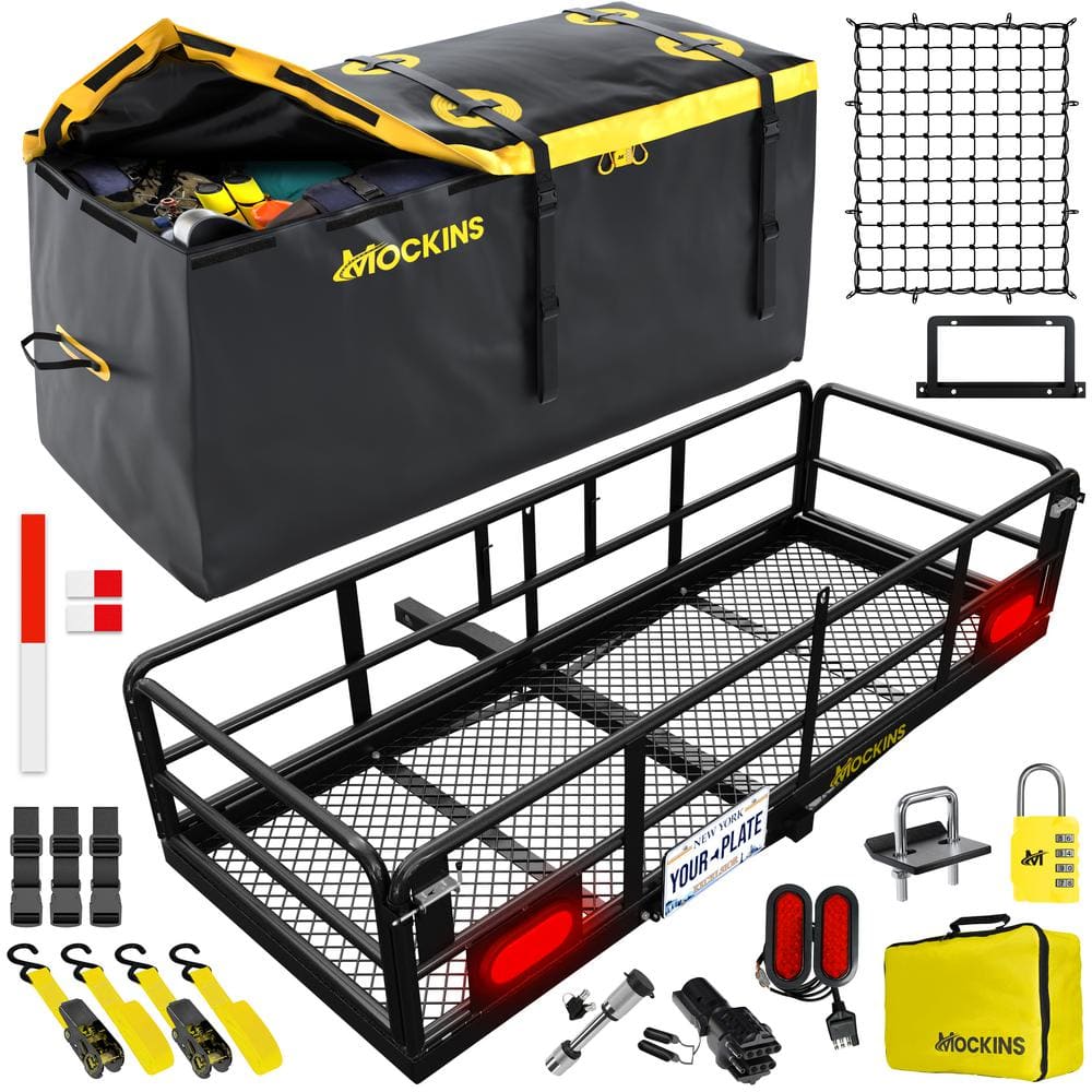 Mockins 60"x24"x14" High Rail Hitch Cargo Carrier with Yellow Bag