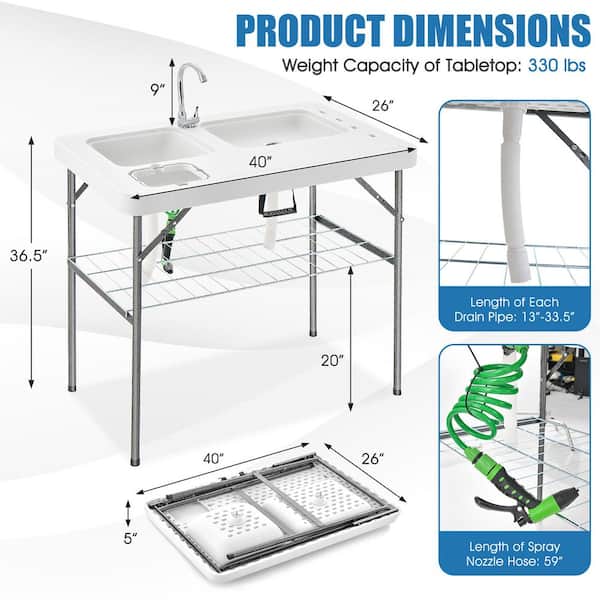 GYMAX Fish Cleaning Table with Sink, Folding Fish Cleaning Station with  Adjustable Spray Cleaner, Foldable & Rotabtable Faucet, Portable Fillet  Table
