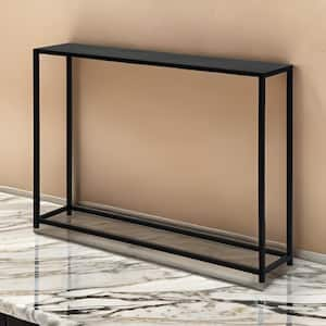 8 in. Black Rectangle Metal Console Table with Rectangular Top and Modern Black Metal Frame