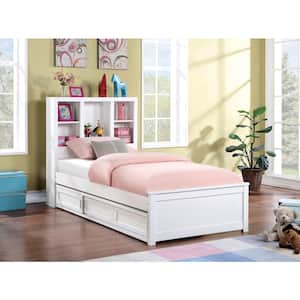 Crescent City White Solid Wood Frame Full Platform Bed with Underbed Storage and 6-Shelves