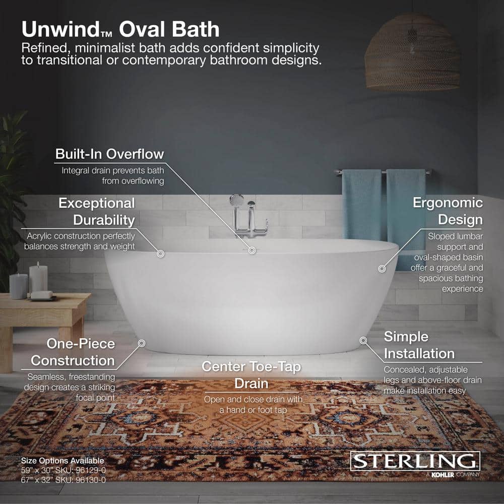 White Oval Freestanding Acrylic Soaking Bathtub