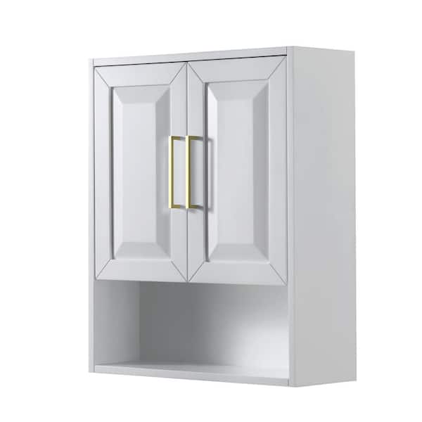 Wyndham Collection Daria 25 in. W x 9 in. D x 30 in. H Bathroom Storage Wall Cabinet in White with Brushed Gold Trim