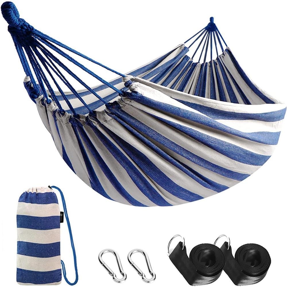 9 ft. 2 Person Cotton Hammock Comfortable Fabric Hammock with Tree Portable