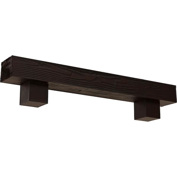 Ekena Millwork 8 in. x 10 in. x 7 ft. Sandblasted Faux Wood Fireplace Mantel Kit, Alamo Corbels, Premium Hickory