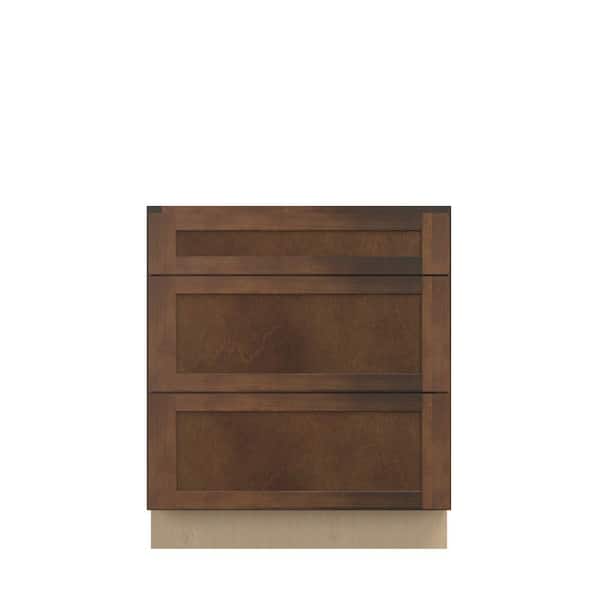 Amherst Shaker 30 in. W x 34.5 in. H x 24 in. D in Walnut Plywood Assembled Drawer Base Cabinet