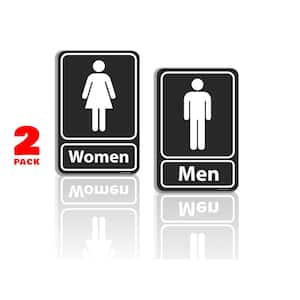 5.5 in. x 8 in. Men and Women Restroom Bathroom Plastic Black Signs (2-Pack)
