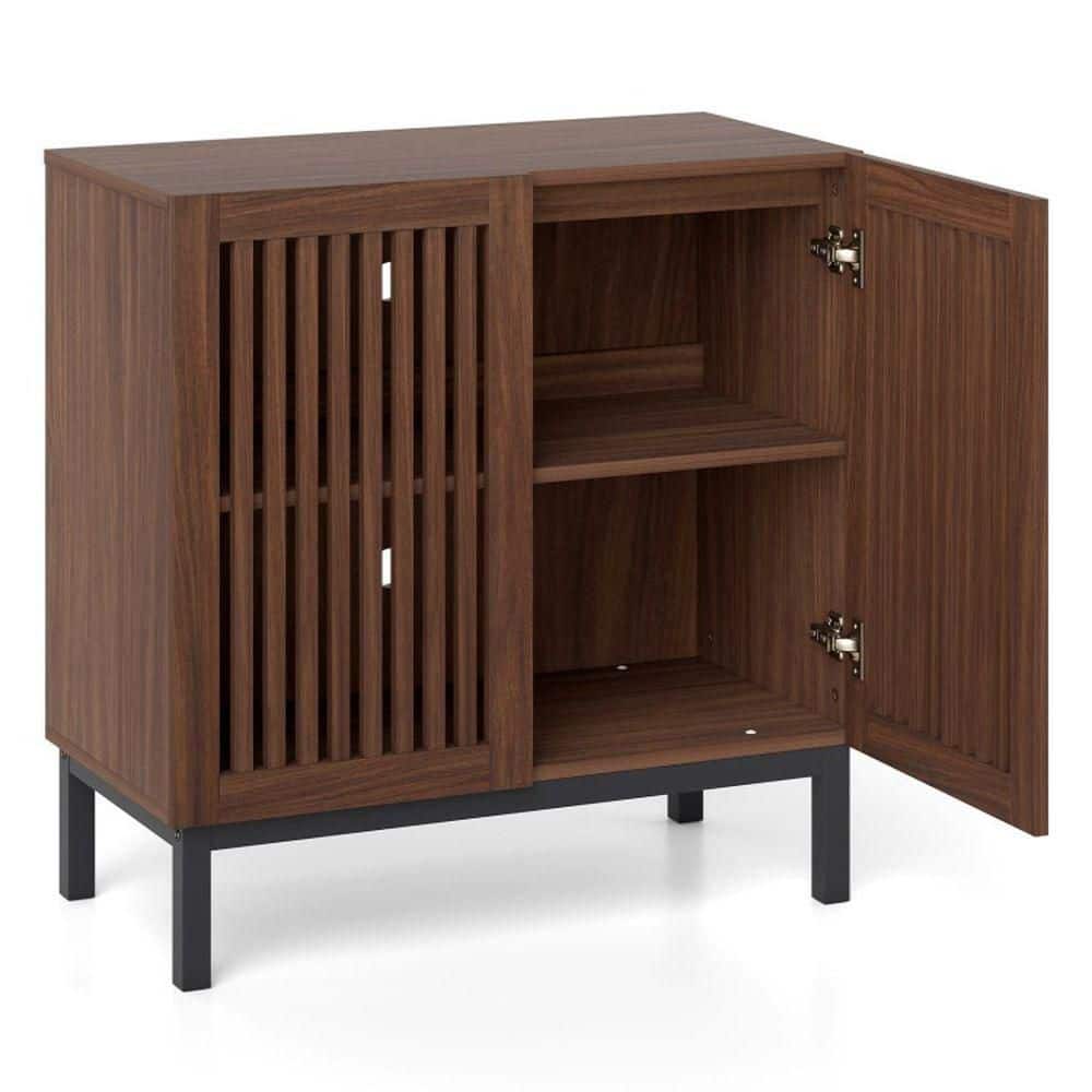 Brown MDF Buffet with Grille Doors, Adjustable Shelf