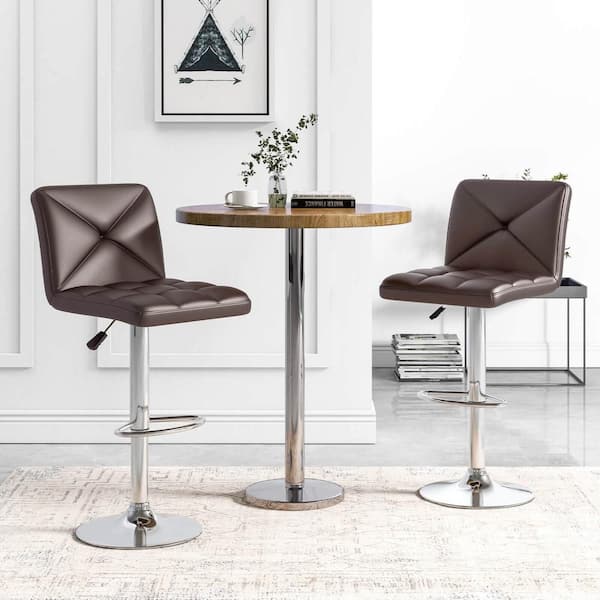 Costway Brown Modern Bar Stools PU Leather Upholstered Swivel Counter Stools with Back (Set of 2)